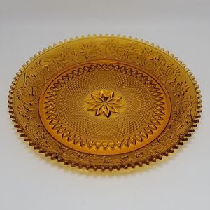 Amber Glass Serving Platter Tray Round 12" W Thick Glass Orange Serveware Vtg